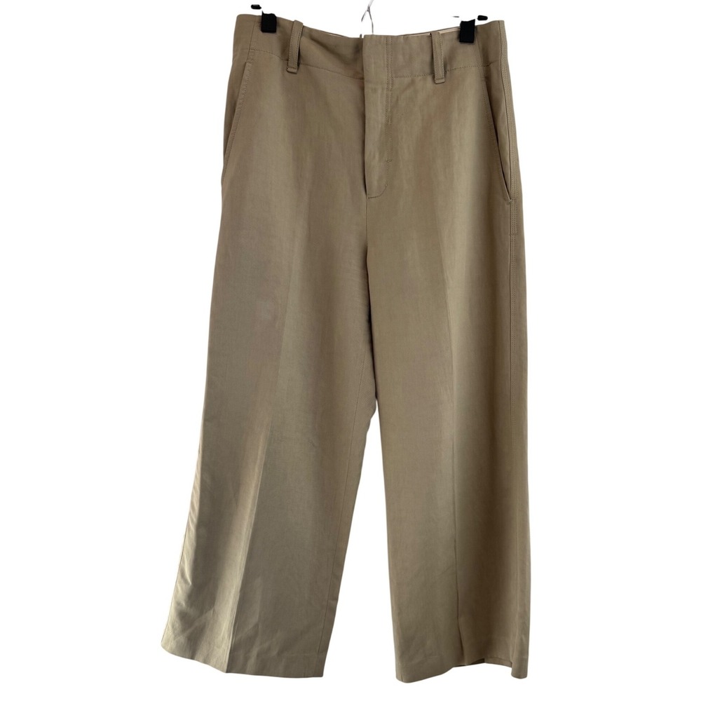 Vince Women Beige Wide Leg Cropped Linen Blend Pants‎ Size 8